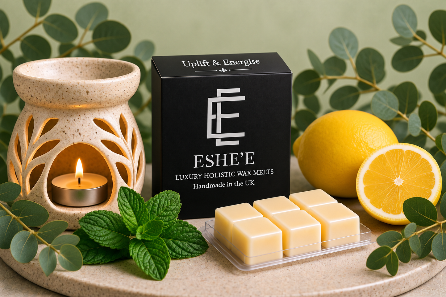 ESHE’E Uplift & Energise Holistic Wax Melt – Eucalyptus, Peppermint & Lemon